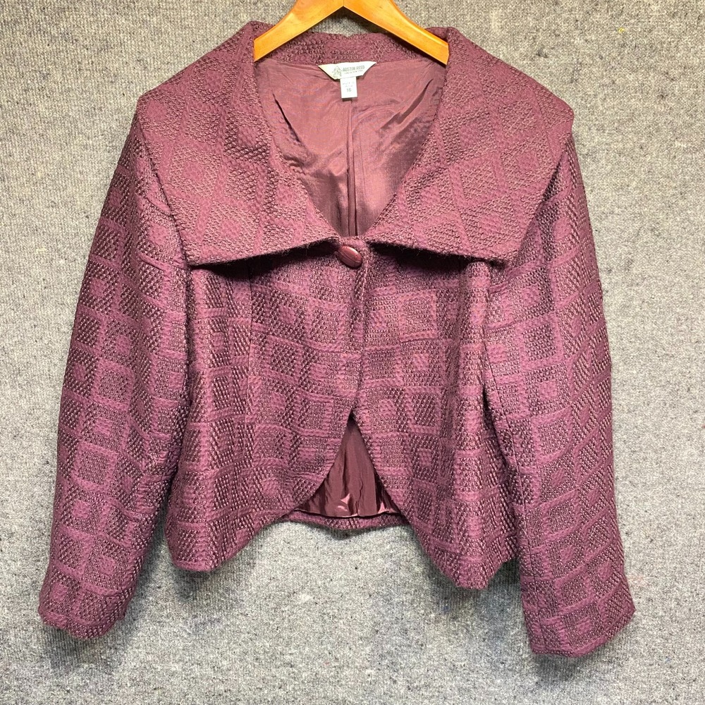 Austin Reed Womens 16 Burgundy Textured Blazer Jacket Shawl Collar Wool Blend